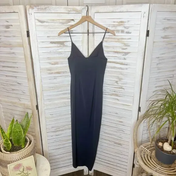 SHONA JOY Women's Size 2 Drape Front Maxi Dress Spaghetti Strap V Neck Charcoal - Picture 4 of 11